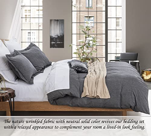 DAUAOTO Twin Extra Long 68x92 Duvet Cover Set, 1 Twin XL Duvet Cover + 1 Sham, Dark Grey Washed Cotton Bedding Set Charcoal Gray by DAUAOTO - Used condition - Image 3