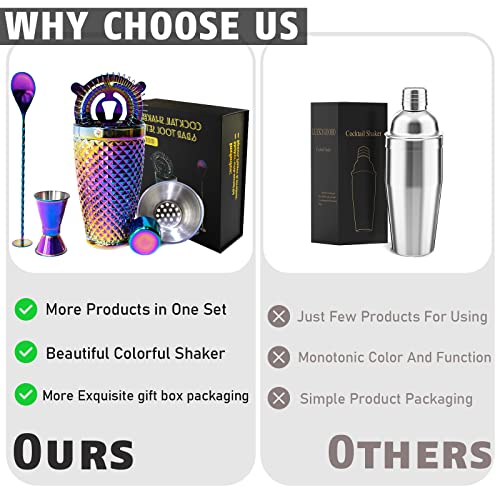 Whatamug Cocktail Shaker Set, Electroplating Colorful Bartender Kit With 12.8Oz Cocktail Shaker Mixing Spoon Double Jigger And Hawthorne Strainers, Bar Accessories For Professional Bar And Home Bar #TOP4