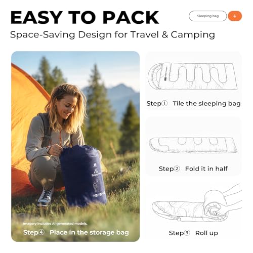 Image of Sleeping Bags for Adults, Camping Sleeping Bag with WaterResistant & TearResistant, Lightweight 3lb Sleeping Bag Warm for Backpacking, Hiking, Summer Camp & Indoor Use - Anti-Snag Zipper