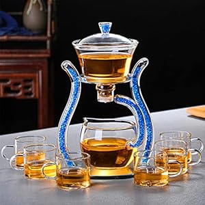 Aoheuo Luie Kungfu Glas Theeset Magnetische Waterafleiding Roterende Cover Kom Halfautomatische Glazen Theepot Pak (Blauw)