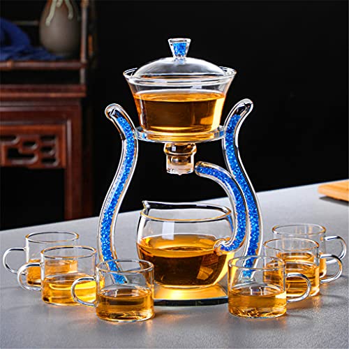 Aoheuo Luie Kungfu Glas Theeset Magnetische Waterafleiding Roterende Cover Kom Halfautomatische Glazen Theepot Pak (Blauw)
