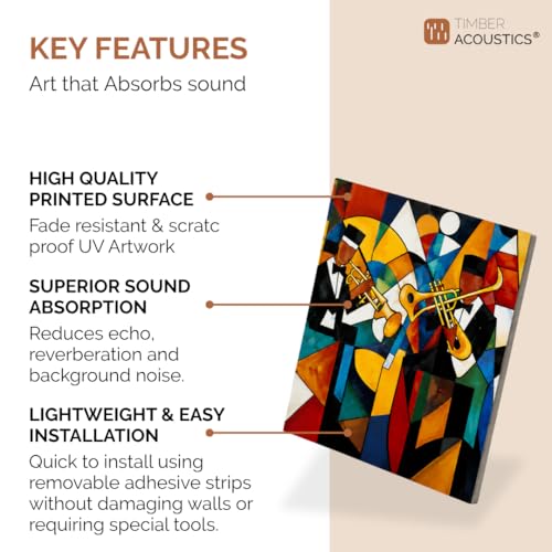 Image of Timber Acoustics Acoustic Art Wall Panels for Music Studio, 48 inchx32 inch PET Felt Sound Absorbing & Noise Reduction Panels for Wall, Acoustic Panels for Music Studio, (Abstract Jazz Band, Set of 6)