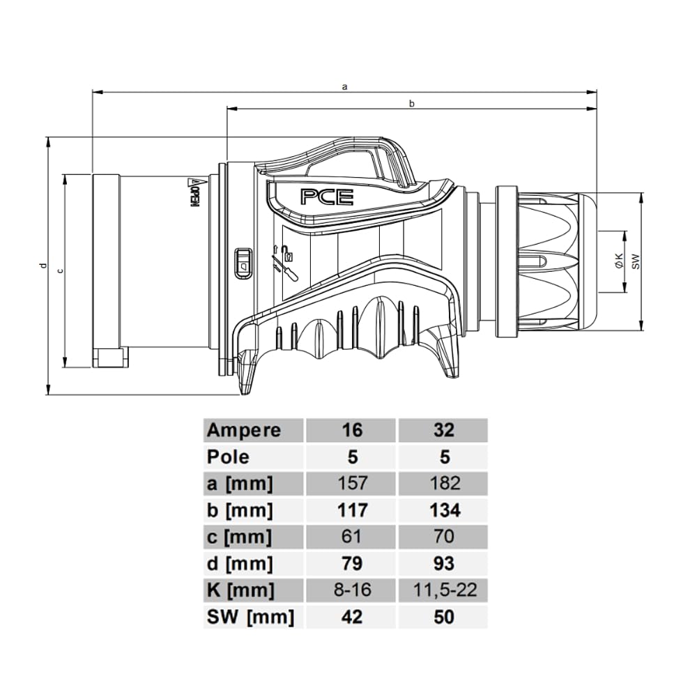 CEE H07BQ-F 5g4 32A - Prolunga elettrica in poliuretano, colore arancione (H07BQ-F 5g4 Grip, 5 metri)