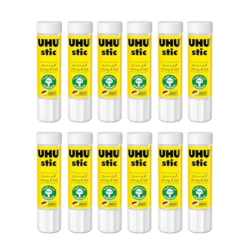 UHU stic 8.2g pack of 12 the proven glue stick strong fast solvent free safe & sustainable for school home office arts 98% natural.