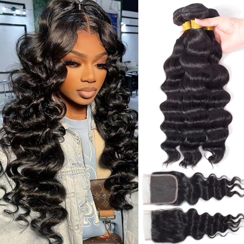 Loose Wave Bundles Human Hair with Closure (22 24 26+20)