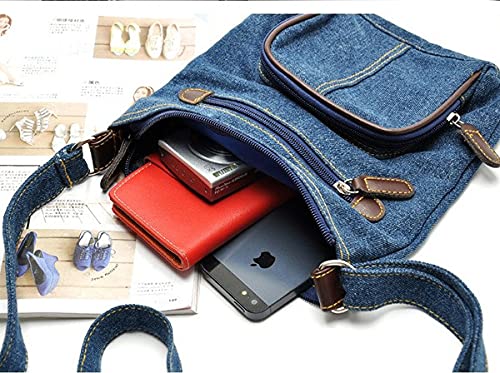 Women Casual Shoulder Denim Bag Adjustable Shoulder Strap Multi Pocket Blue Cowboy Crossbody Bags 5