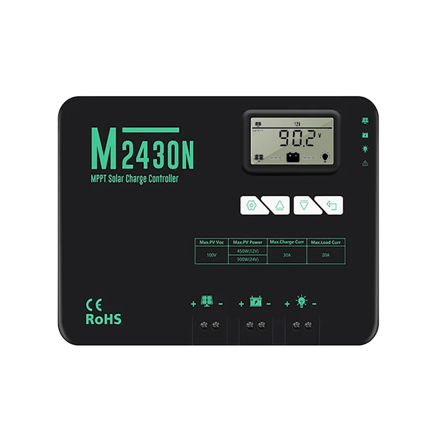 SolaMr 30A Regulador de Carga Solar MPPT 12V/24V con Pantalla LCD para Estaciones base de Comunicaciones y Sistemas Domésticos - M2430N