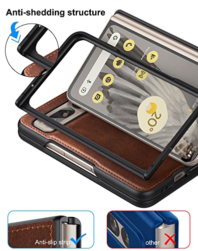 Image of Foluu for Google Pixel Fold Case, Leather Case, PU Leather + Hard PC Shell Ultra Thin Slim Durable Protective Phone Case Cover for Google Pixel Fold 2023 (Brown)