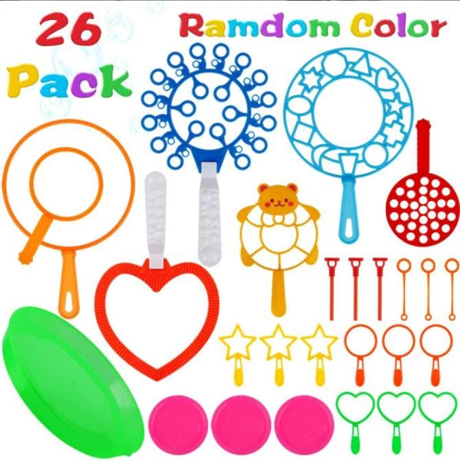 26 Pcs Bubble Wands Set, Big Bubble Wand Toys Set with Tray, Bulk Funny Bubble Making Toys for Kids Summer Outdoor Activities Party Favors Giant Bubble Toys Gifts Birthday Games