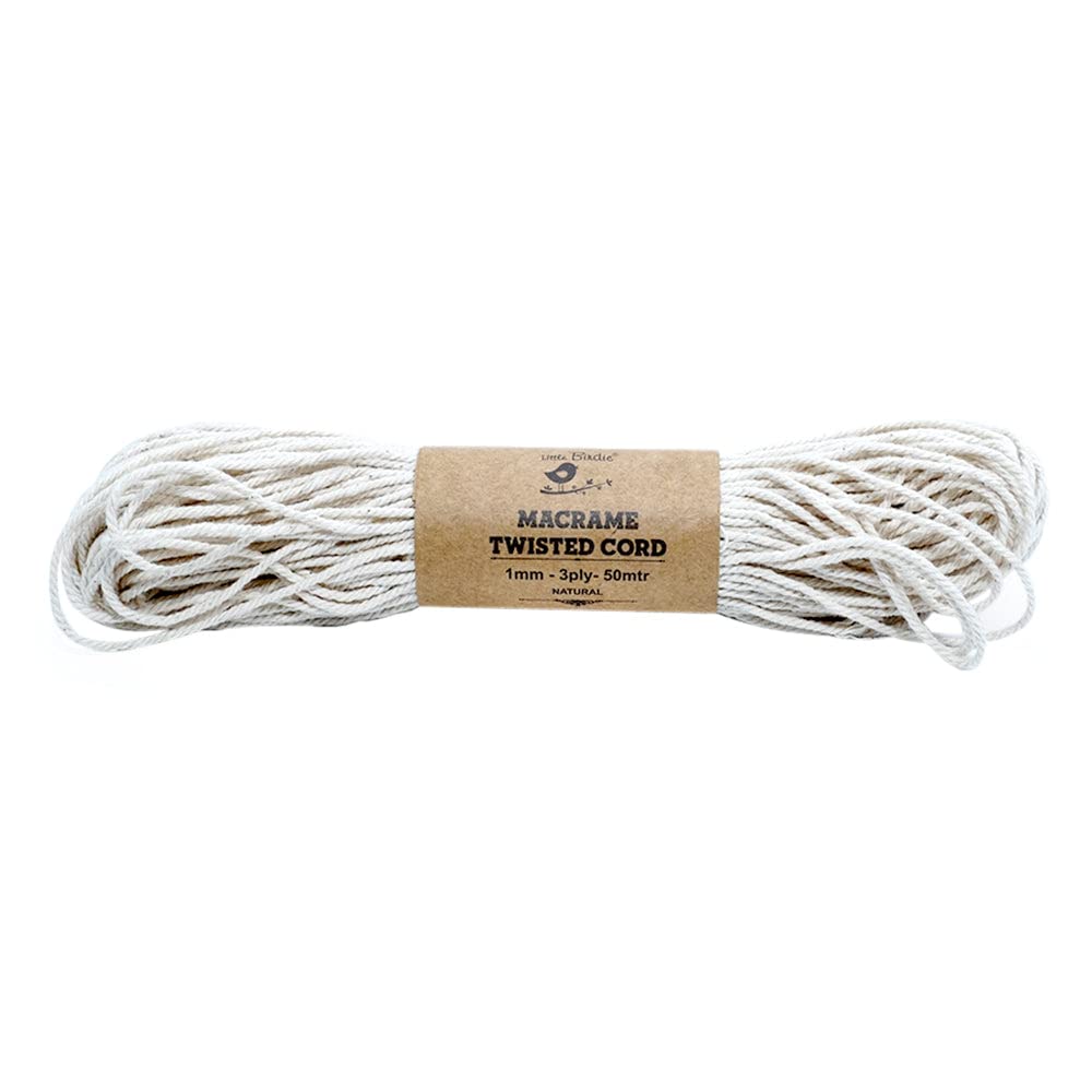 Little Birdie Macrame Thread for Craft | Cotton Twisted Cord 1mm 3 Ply Natural 50Mtr| Cotton Thread for Craft(1 Roll)