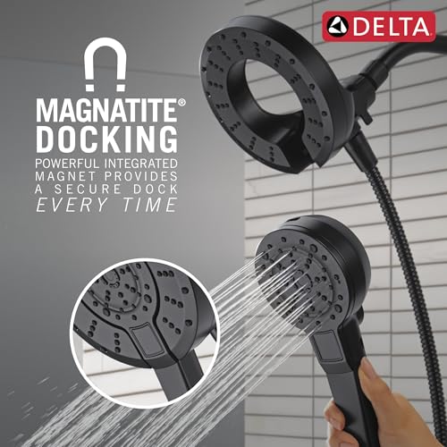 Image of Delta 5-Setting In2ition 2-in-1 Dual Shower Head with Handheld High Pressure ProClean Spray, Matte Black Detachable Shower Head with Hose, 1.75 GPM Flow Rate, Matte Black 75548BL