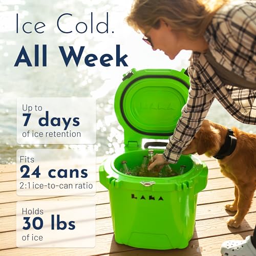 Image of Laka Cooler with Wheels - 30QT Rotomolded Insulated Rolling Hard Cooler, Telescoping Handle, Holds 24 Cans + Ice, Up to 7 Days Cold, Drain Plug, Cup Holders + Bottle Opener, Beach /Camping /Boat