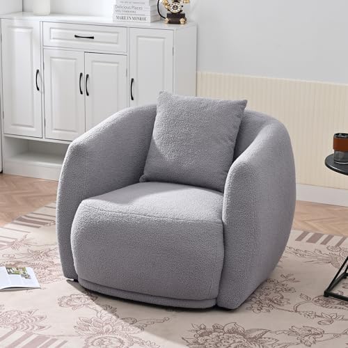 WILLIAMSPACE 75.5 Modern Curved Sofa Set for Living Room and Office, 2-Piece with Round Chair and 5 Throw Pillows (Grey)