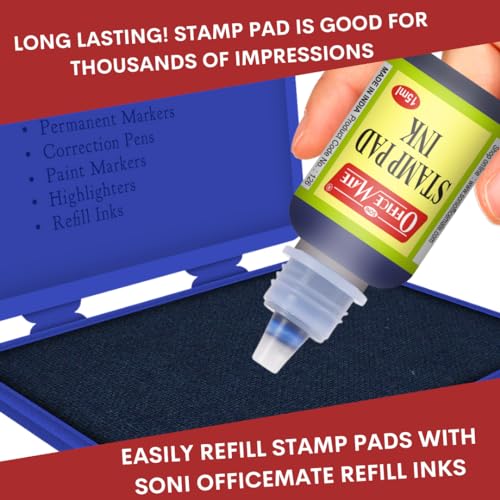 Image of Soni Officemate Blue Stamp Pad (Pack of 4) - High Quality Ink Pad for Stamp Maker & Rubber Stamp | Microcellular Foam for Long Life, Clear Marking for Office, Calendar etc