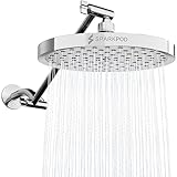 SparkPod Round Rain Shower Head with Shower Head Extension Arm - High Pressure Rain - Luxury Modern Look - No Hassle Tool-less 1-Min Installation (11' Shower Arm Extension, Luxury Polished Chrome)