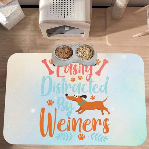 Wiener Dogs Cute Printing Absorbent Dog Mats for Food and Water Waterproof Pet Bowl Liner Anti-Slip Dog Feeding Mats Quick Dry Pet Placemat to Protect Floors
