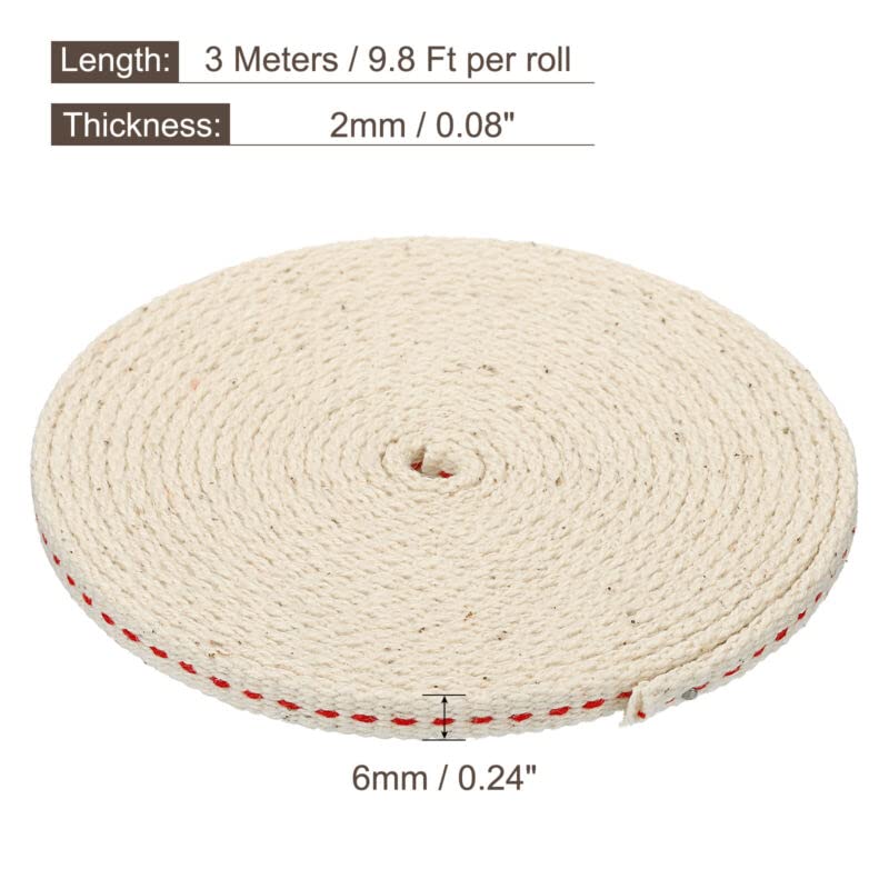 Tool parts Cotton Oil Lamp Wick 6mm Flat Wide 3 Meter/10Ft Long With Red Stitch