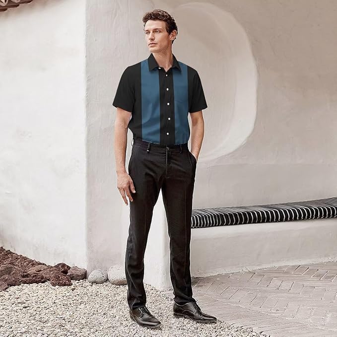 QIVICIMA Mens Bowling Shirts Hawaiian Shirt Big and Tall Retro Button Up Vintage Guayabera Camp Shirt - Image 3