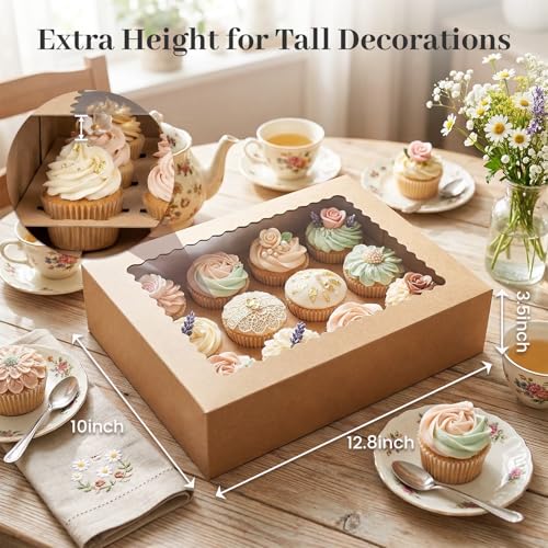 Image of VGOODALL 6 PCS Cupcake Containers, 12 Count Cupcake Holders with Window | Kraft Boxes Holding 72 Pastry for Birthday Holiday, Party Bakery Supplies