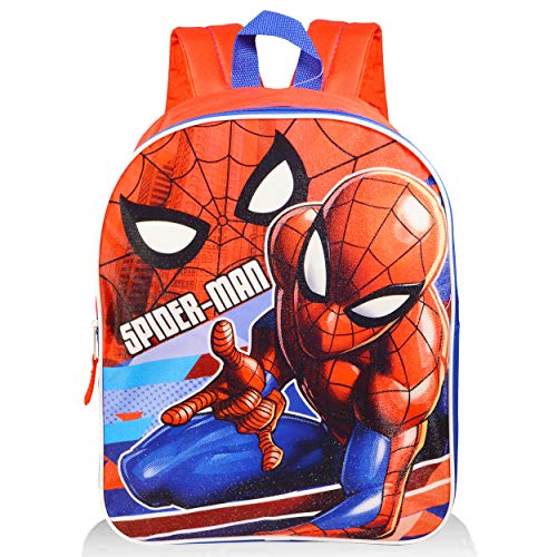 Spiderman School Bag Backpack For Kids - 4 Pc Bundle With 16" Marvel Spiderman Travel Backpack For Boys Girls, Water Bottle, Stickers, And More (Spiderman School Supplies) #TOP1