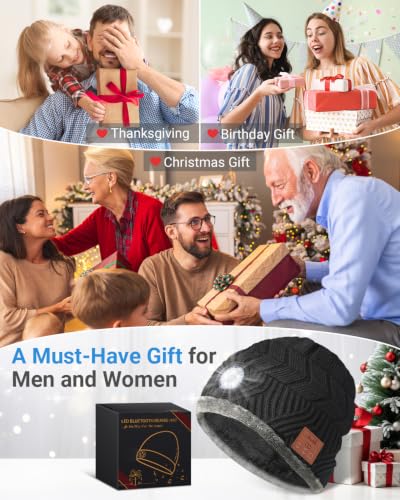 Bluetooth Beanie with Light Gifts Men Rechargeable Hat Christmas Headlamp | Stocking Stuffers for Men Dad Teens Headlamp Beanie with Bluetooth Headphones Winter Hat Birthday Gifts for Men 4 LED Light - image 4