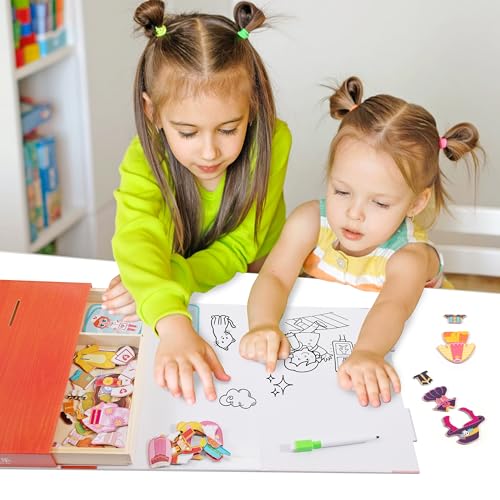 Wisplye Magnetspiel Box Dress Up Spielzeug ab 3 Jahre, Kreative Magnetspielbuch Anziehpuppe Magnetic Modespiel Reisespiel Brettspiel Zum Anziehen für Kinder Mädchen