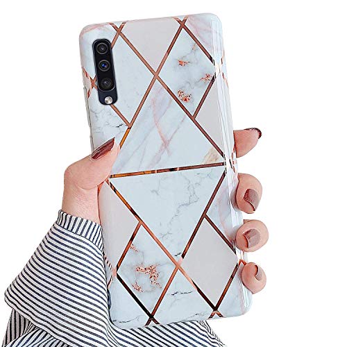 Robinsoni Case Compatible with Samsung Galaxy A50 Cover Silicone TPU Case Marble Mirror Reflection Case Colorful Plating Back Cover Ultra Thin Silicone Bumper Case Marble Case Red