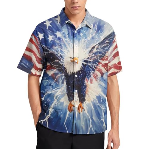 Men's American Flag Button Down Shirt Casual Eagle Hawaiian Shirts Patriotic Short Sleeve3