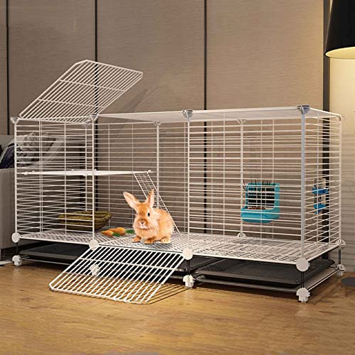Cage pour Petit Animaux, Lapin Cage avec Ramassage Automatique du Fumier et Tapis pour Les Pieds,Cage à Volaille, Noir/Blanc (Size : G-111X39X48CM) Cover