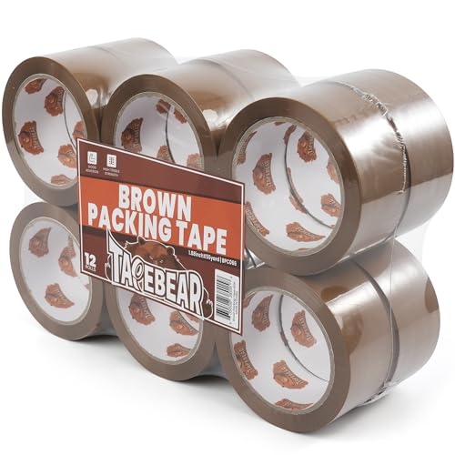 Image of TAPEBEAR Brown Packing Tape Packaging Tape Refills 2.6mil x 1.88 inch x 55Yard | Moving Tape for Boxes, Secure Sticky Brown Tape Heavy Duty for Shipping, Mailing & Storage, 12Rolls