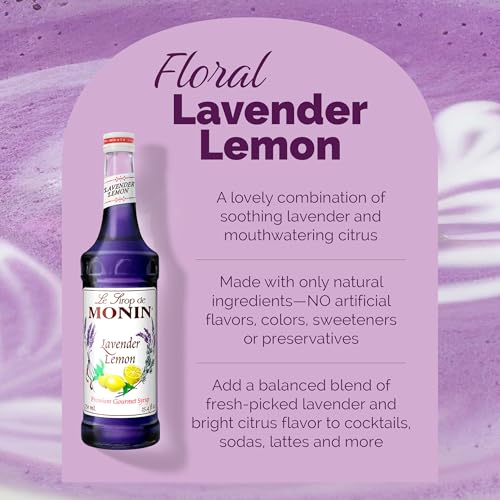 Image of Monin - Lavender Lemon Syrup, Soothing Lavender & Citrus Flavored Syrup, Coffee Syrup, Natural Flavor Drink Mix, Simple Syrup for Coffee, Cocktails, Soda, & More, Gluten-Free, Clean Label (750 ml)