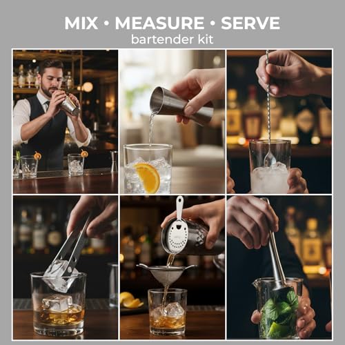 Image of O' Holic by Perch Craft 6-Piece Stainless Steel Bartender Kit|Premium Cocktail Shaker Set with Jigger 30 /60ml, Spoon,Ice Tong, & Bar Tools|Professional Bar Set for Home &Tour Parties|Silver