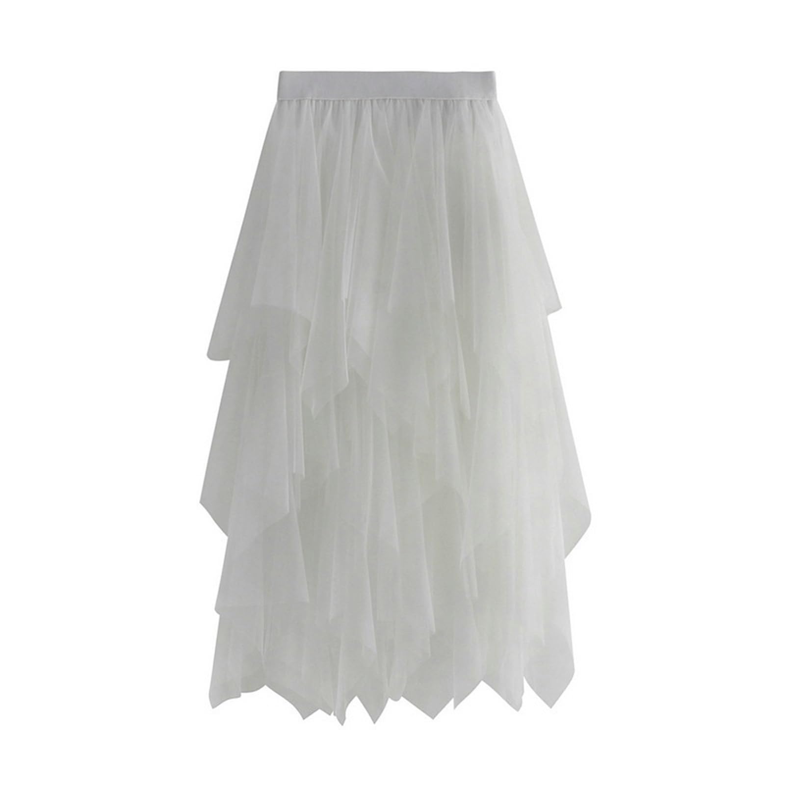 DUddTTW Irregular Women's Midi Skirt Mesh Midi Length Flowy Skirt Elastic Waisted Swing Skirt Slimming Maxi Skirts Ankle Length Skirts(Wei�)