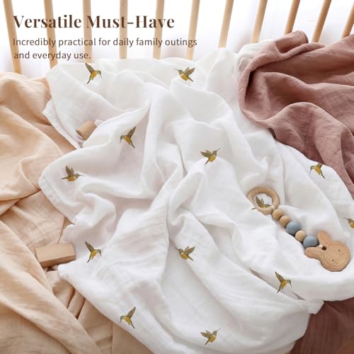 Image of POMISO Muslin Swaddle Blankets for Boys & Girls, Newborn Receiving Blankets, 4 Pack Soft Breathable Baby Swaddles, Large 47x47 Inches, Forest Animals