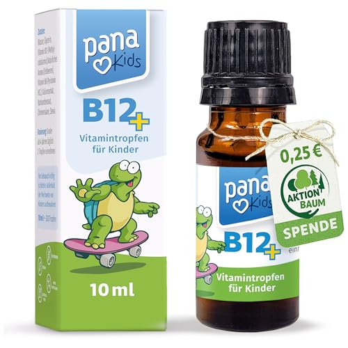 PanaKids Vitamin B12+ Tropfen für Kinder – 10 µg Vitamin B12 & 700 µg Vitamin B6 – ab 4 Jahren – für Vitalität & mentale Leistung – mit Erdbeergeschmack – Vegan, Zuckerfrei, Made in Germany – 10 ml