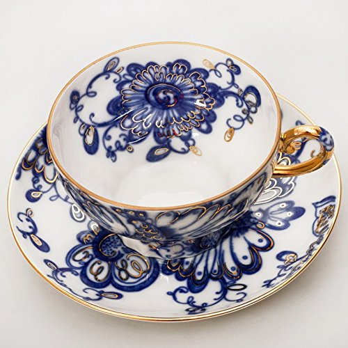 Singing Garden Teacup w/ Saucer. 7.8 Fl Oz. 22k Gold. Porcelain