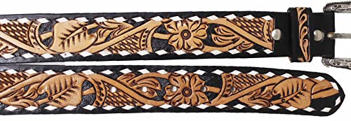 Western Floral Tooled Buckstitch Leather Belt 26FK16N3