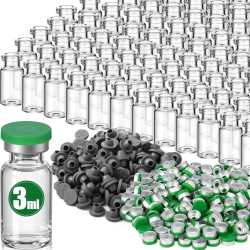 200 Pack 3ml Glass Vial Clear Empty Vials for Injection, Green