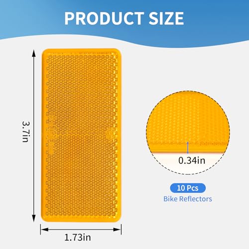 Image of 10 Pack Yellow Self Adhesive All Plastic 3.7'' Rectangle Reflectors for Mailbox, Motobikes, Trailers, Trucks, Boats, Suv's, RV's