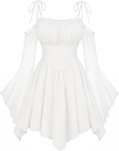 LMRXOFE Halloween Victorian Dress for Women, Ruffled Neckline Handkerchief Hem F