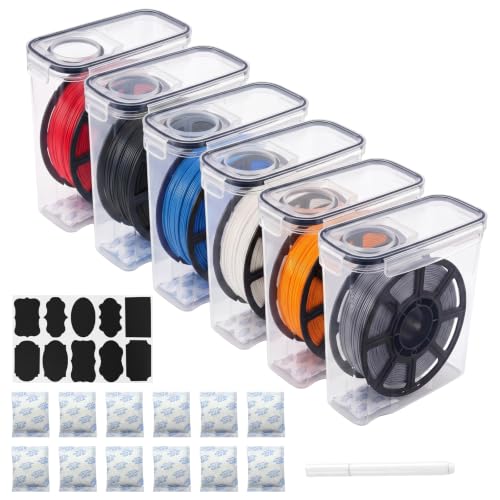Filament Storage Box 6 Pack, Airtight Filament Containers with Desiccant & Labels, 4L 3D Printer Filament Boxes, Moistur