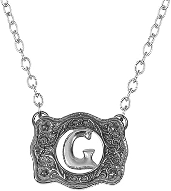 Belt Buckle Necklace Western Style Initial Letter Pendant Necklace, Decorative Belt Buckle Frame Design