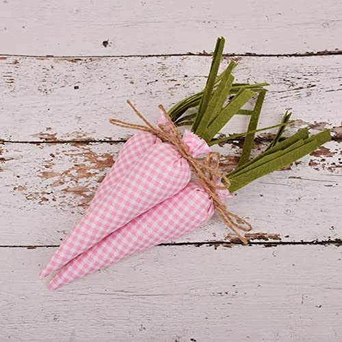 RSACCSKY 3 Pcs Easter Artificial Fabric Carrot,Buffalo Check Plaid Carrots,Colorful Handmade Filled Easter Carrots for Easter DIY Decoration Farmhouse Decorations (Pink Plaid)