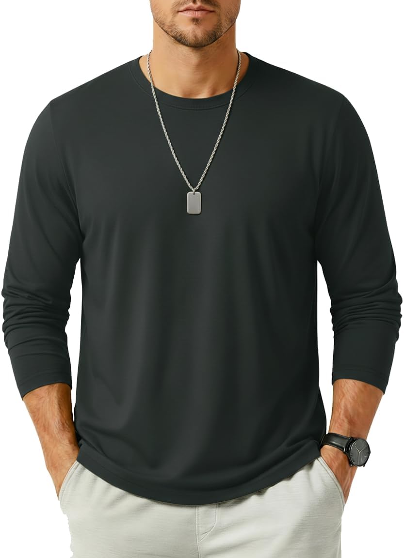 MAGNIVIT Men's Shirts Long Sleeve T-Shirt Basic Casual Crew Neck Tees Classic Moisture Wicking Tops Plain Soft Shirt