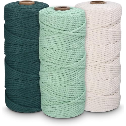 3 Pezzi Macrame Corda 2mm x 100m Filo per Macrame Intrecciato, Filato Macramè Cotone, Corda di Cotone per Macramè, Cordino per Uncinetto per Fai Da Te Fatti a Mano, Lavori a Maglia, Decorazioni Boho