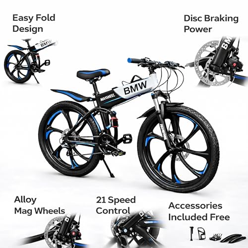 Image of X6 Series 21-Speed Gear Cycle for Men | Foldable 26-Inch Bicycle with Alloy 6-Spoke Mac Wheels, Dual Disc Brakes & Dual Suspension | City & Off-Road MTB Bike (Black 6 Spoke)