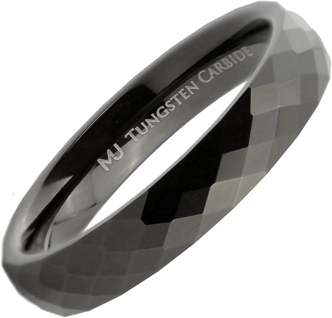 Tungsten Carbide Faceted Honeycomb Wedding Band Plated in Gold, Rose Gold or Black Ring