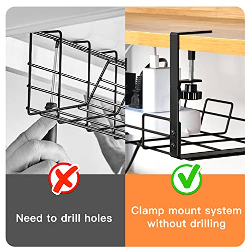 No Drill to Desk Cable Management Tray, Cable Racks Under Desk Cable Organizer for Wire Management, Sturdy Metal Cable Tray Basket for Office and Home Standing Desk