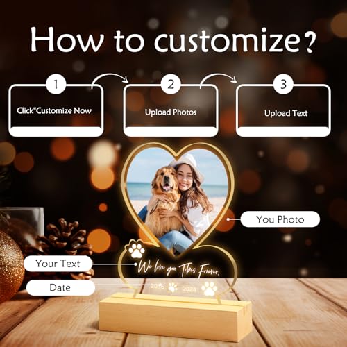 NIBESSER Personalisiert Gedenktafel für Haustiere Erinnerung LED Acrylglas mit Foto Hundandenken Geschenke Foto Nachtlampe Haustier Bilderrahmen für Katze und andere Haustiere Tiere