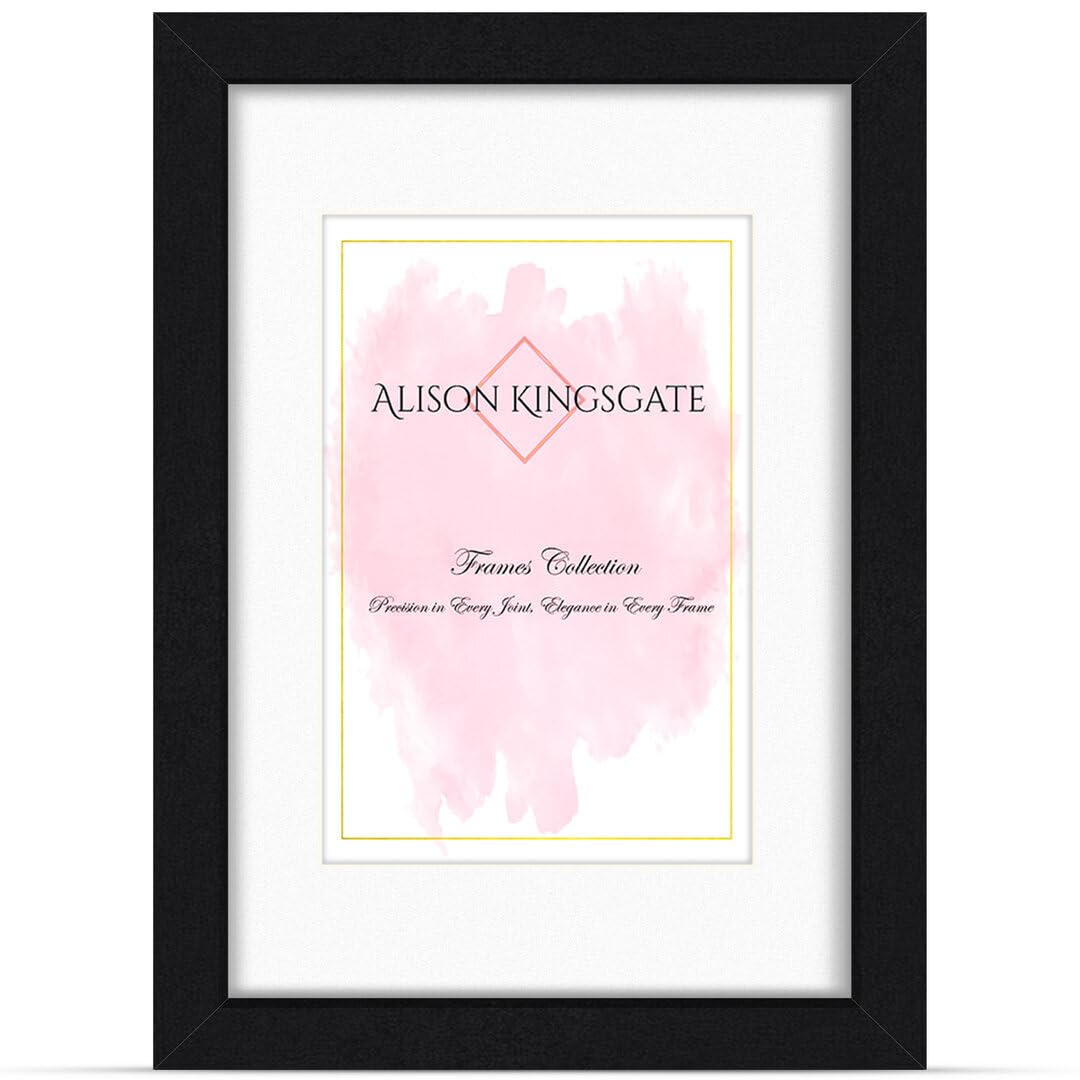 Alison Kingsgate A5 BLACK Picture Frame with Mount for A6 Photo β Engineered Wood Picture Frame with Precision Cut Cardboard Mount β Ideal for Posters β Multiple Sizes & Colours Available